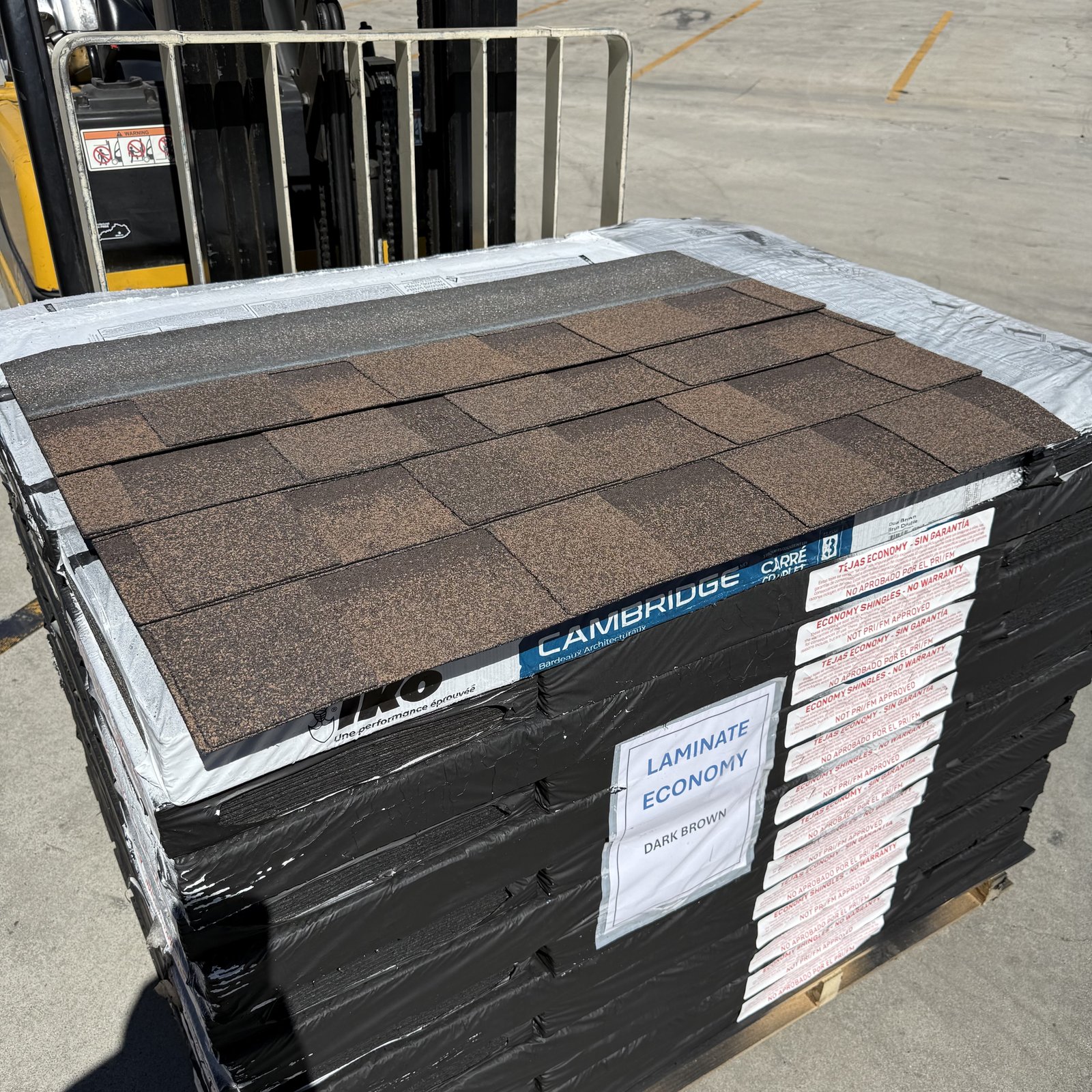 Brown Class 3 economy shingles on pallet